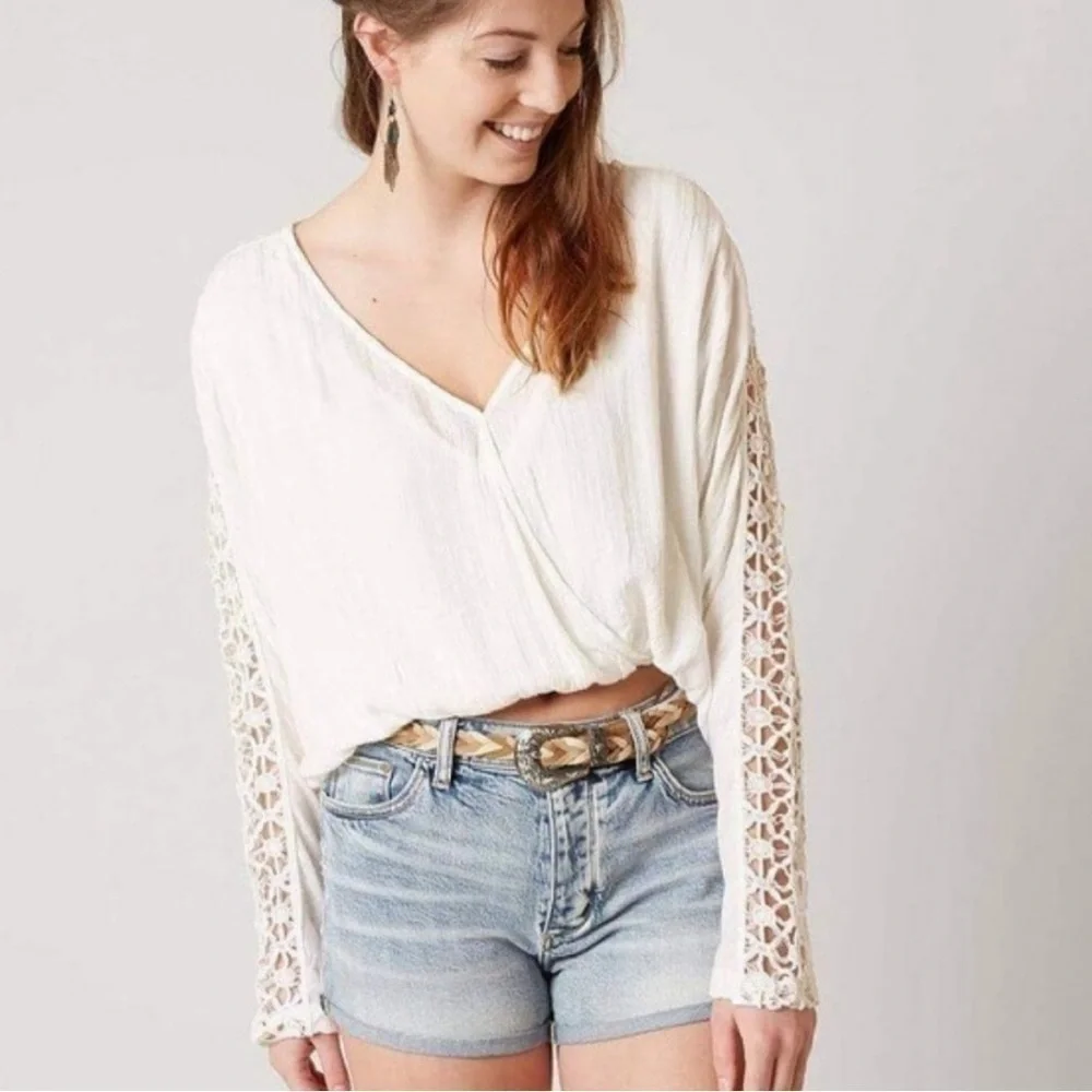 FREE PEOPLE RUNAWAY CROCHET TOP IVORY TOP SMALL